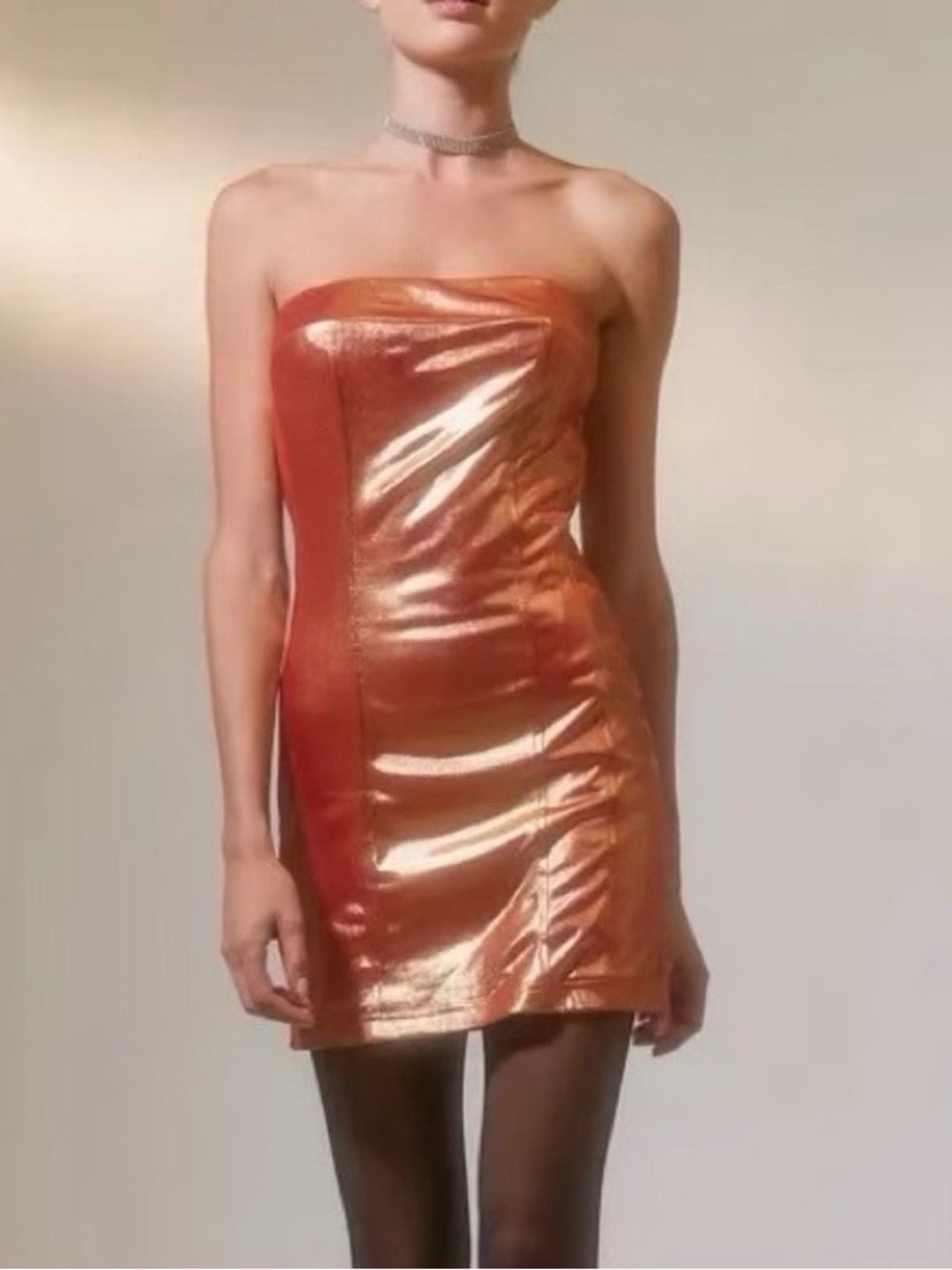 Urban Outfitters Bronze Faux Leather Metallic Kristy Disco Strapless Dress NWT